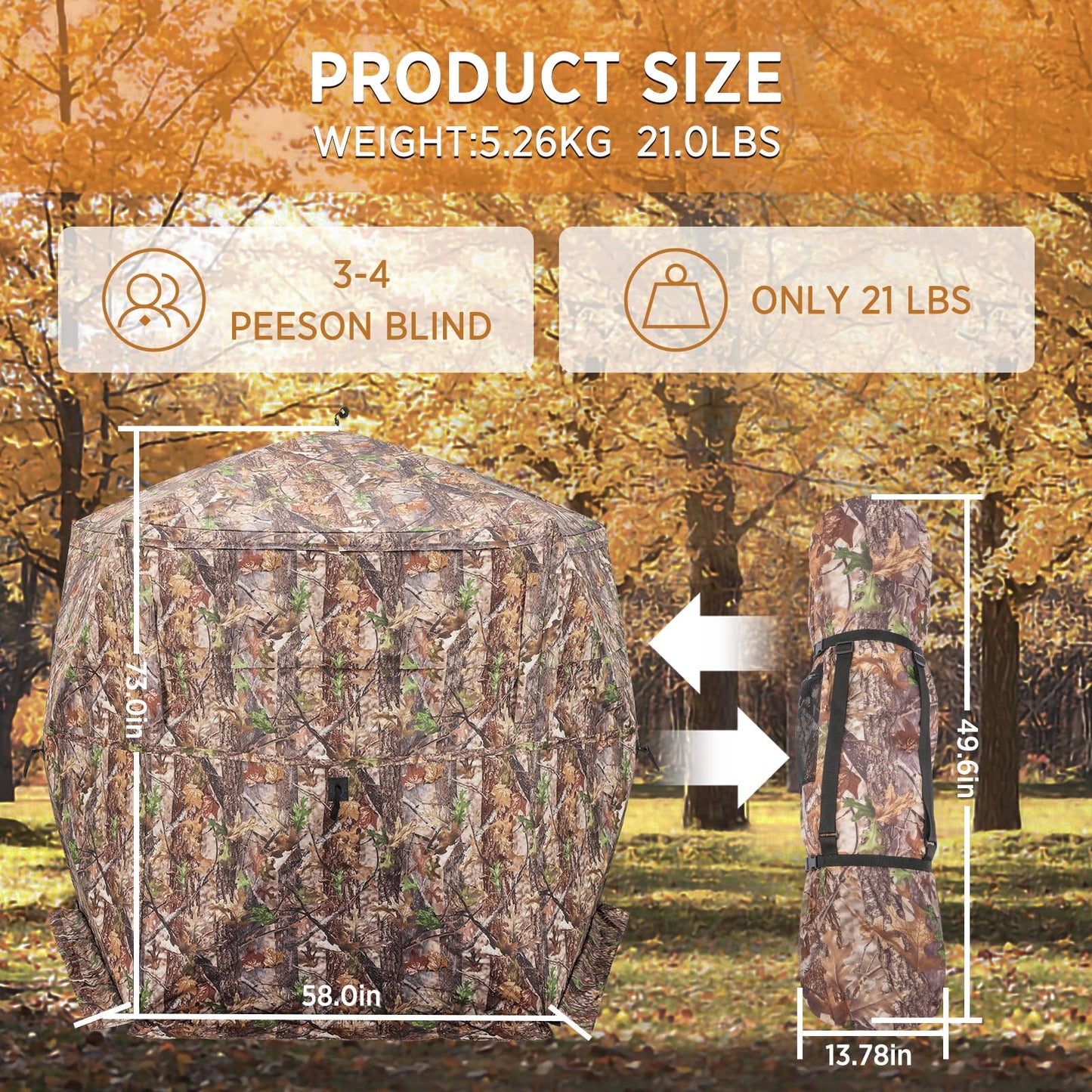 XProudeer Extra Large Hunting Blind 5-Sided Hunting Ground Blind for 3-4 Person 288 Degree See Through Deer Blinds Portable Camouflage Pop Up Blinds