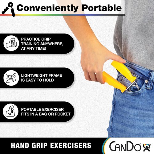 CanDo Hand Grip Exerciser 5 pair set, X-Light - X-Heavy (Yellow, Red, Green, Blue, Black)