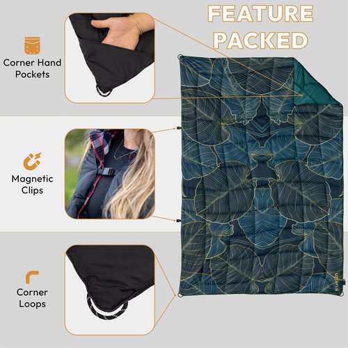 KUKÜN - Versatile Packable Outdoor Camping Blanket, Puffy Blanket, Primaloft® Insulation, Warm, Durable, Lightweight, Waterproof, Oversize, Beach, Stadium, and More! 55"x80" (Golden Foliage)
