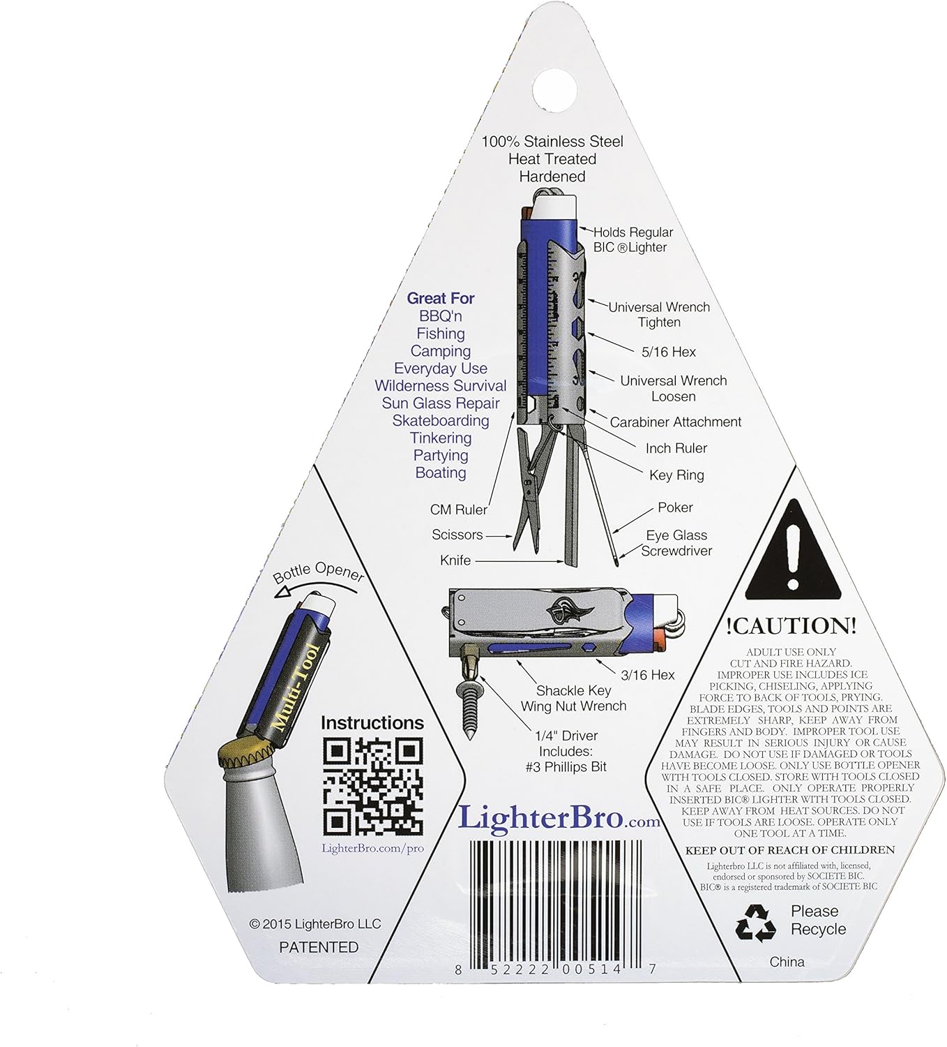 LighterBro Pro Lighter Sleeve - Multi-Tool - 420 Stainless Steel - Easily Fits Your Favorite Lighters - Includes Mini Pocket Knife, Ruler, Scissors, Screwdriver, Poker, Key Ring & More (Black)