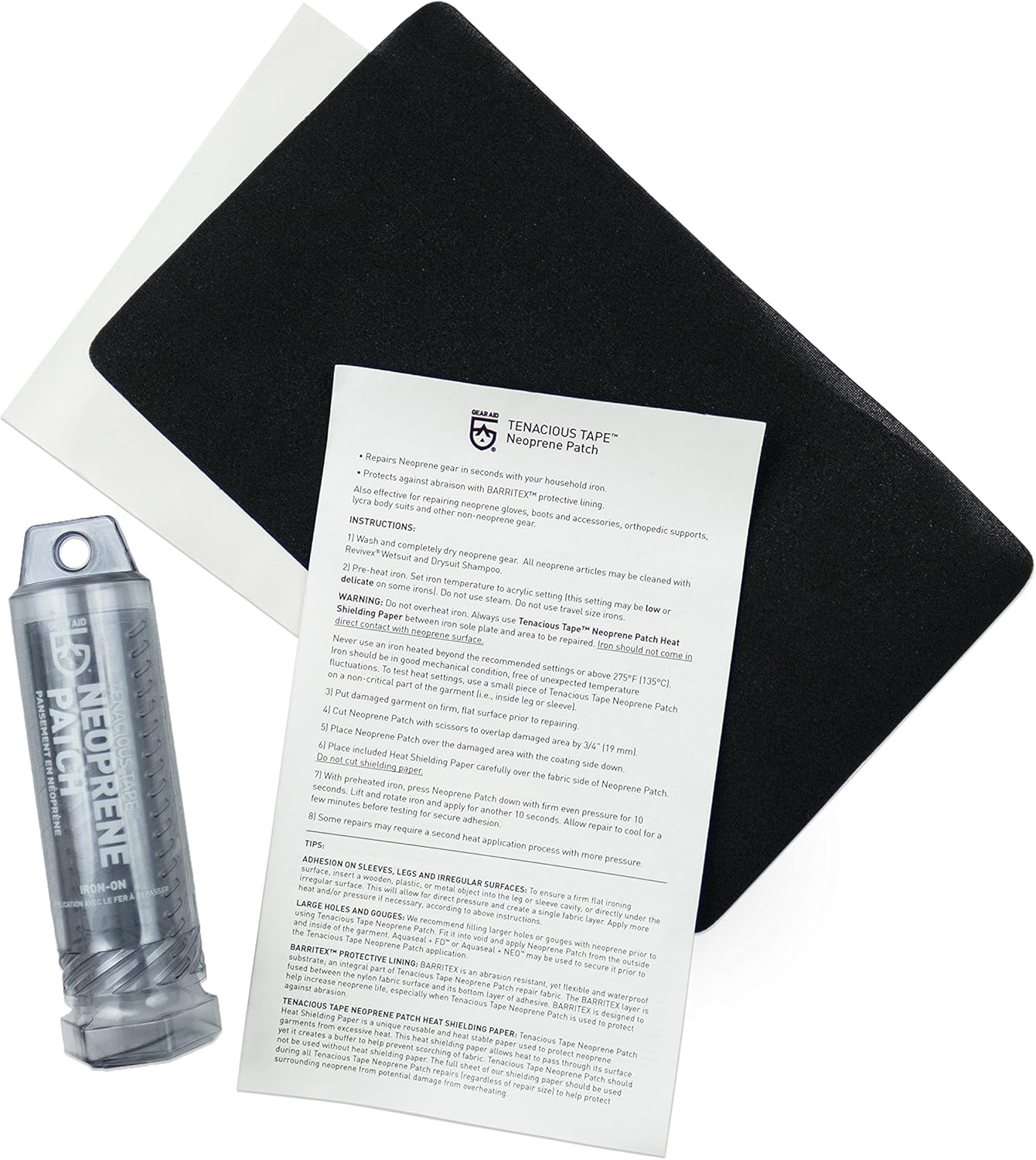 GEAR AID Wetsuit Repair Kit with Neoprene Patch, Fix Seams and Tears, Black, 6” x 10"