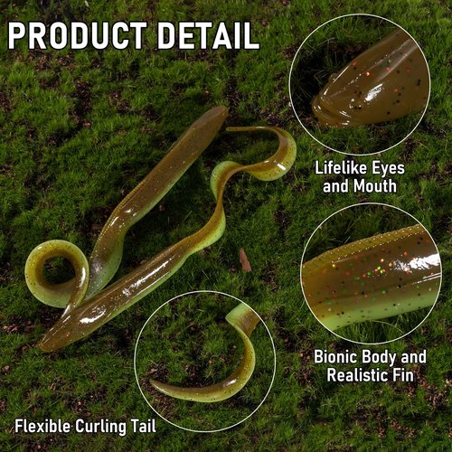 Dr.Fish 5 Pack Sand EEL Lures Saltwater Soft Fishing Lures Swimbait 6 Inch 3/8oz Surf Fishing Creature Baits Soft Plastic Artificial Ribbontail Worm Gold