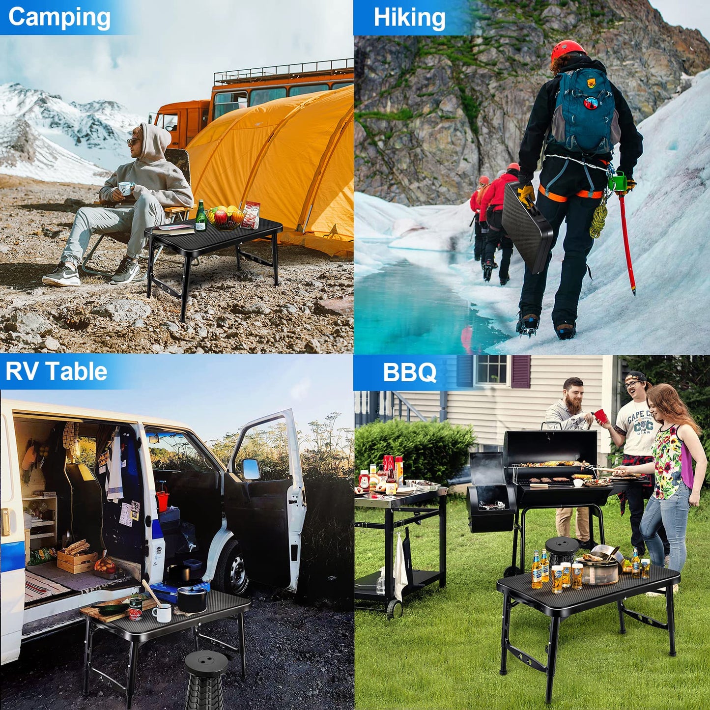 KPR Retractable Small Folding Table and Stool Set, Portable Camping Foldable Table Lightweight Yet More Sturdy with Adjustable Stool for Outdoor Picnic, Beach, Camp, Also Ideal as Laptop Bed Desk