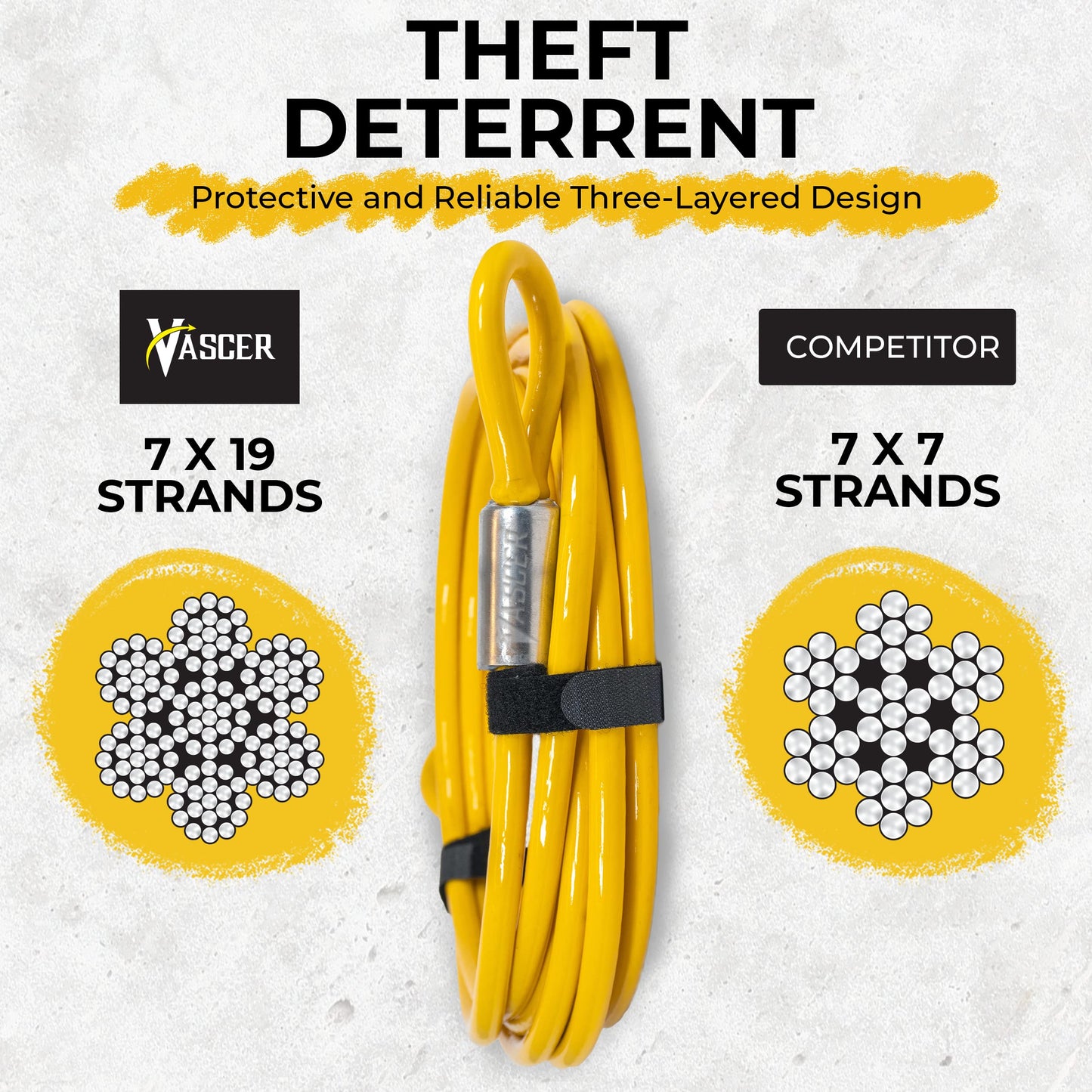 Vascer Commercial Heavy Duty Braided Galvanized Steel Anti-Theft Security Cable w/Looped Ends. Construction Tools, Trailers, Motorcycle, Ladder, Mower, Gate, Patio (1/2" Cable Thickness, 15 Feet)