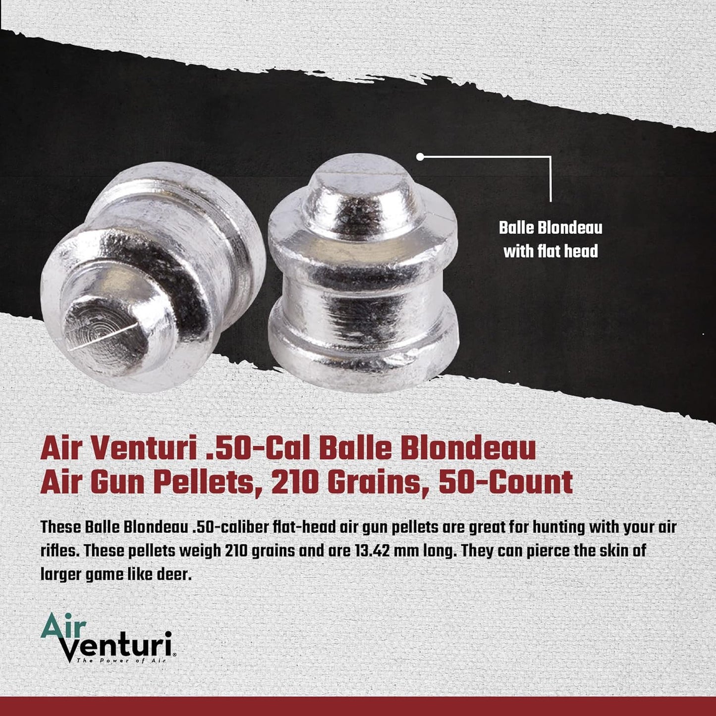 Air Venturi .50 Cal Balle Blondeau Air Gun Pellets, 210 Grains, 50-Count