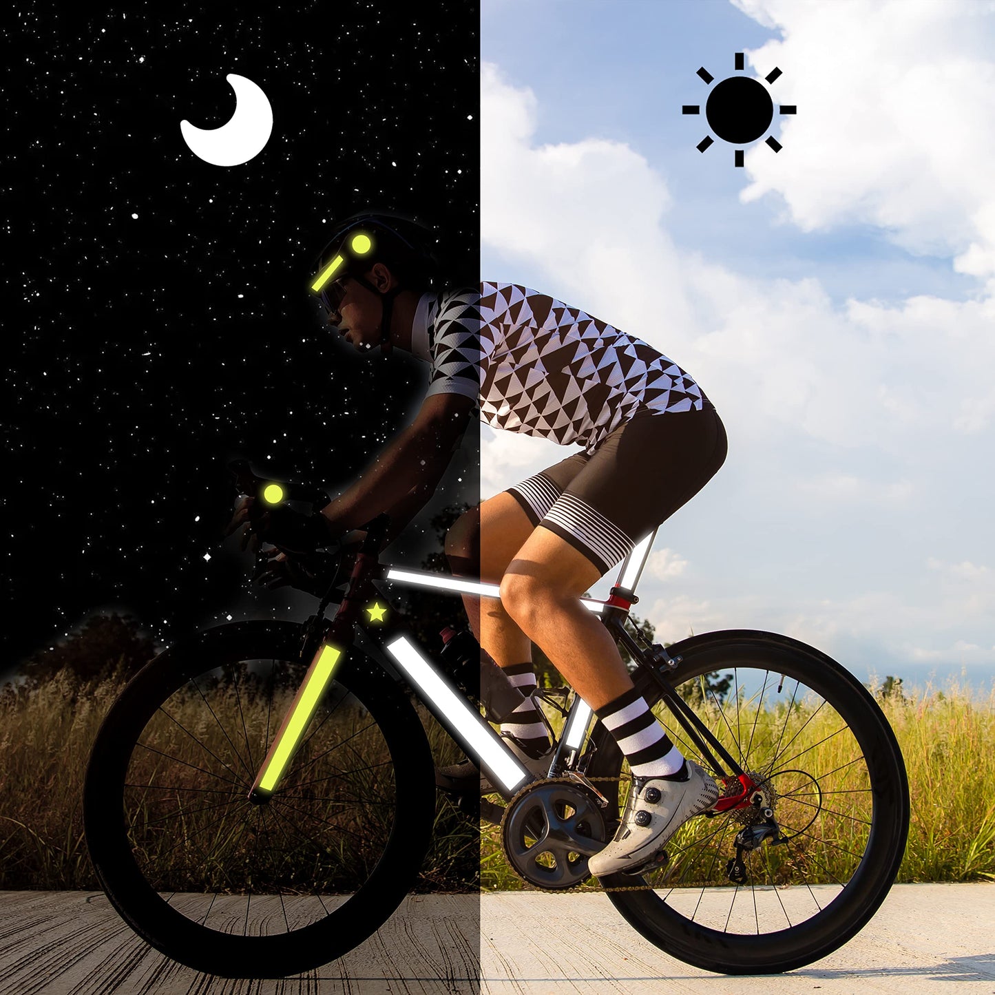 Himiway 42 Pcs Yellow/Grey Bike Reflective Stickers Outdoor Waterproof Bicycle Reflective Tape Night Safety Warning Reflective Decals for Bike, Wheelchairs, Motorbike, Helmet, Scooter, Hard Hat etc.