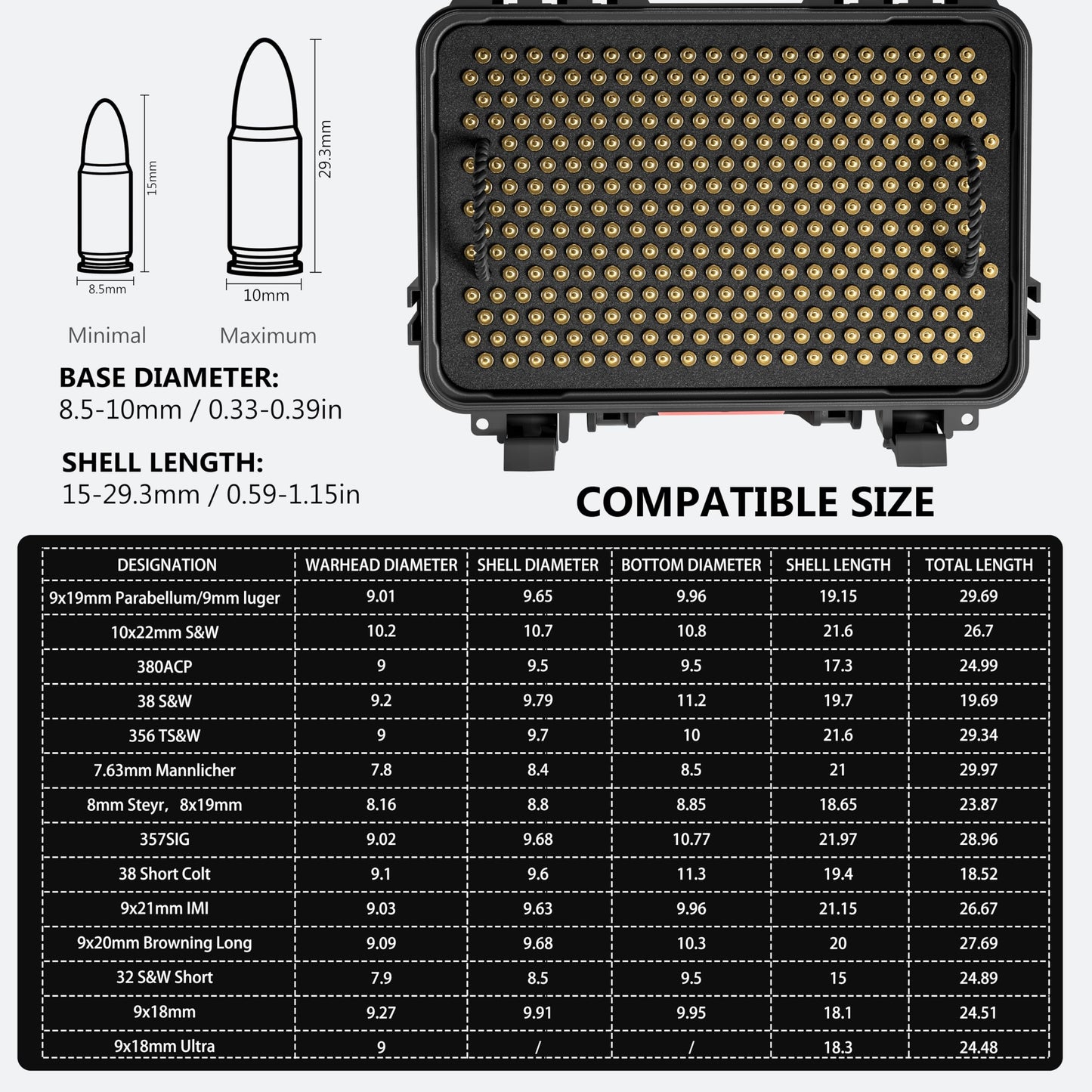 Kinghardcase 600-700 Round 9mm Ammo Storage Case - Travel Safe/Mil Spec/Waterproof Ammo Box Fits 9x19mm Parabellum/9mm Luger, 380ACP, 38 S&W, 356 TS&W,7.63mm Mannlicher,8mm Steyr,.357SIG