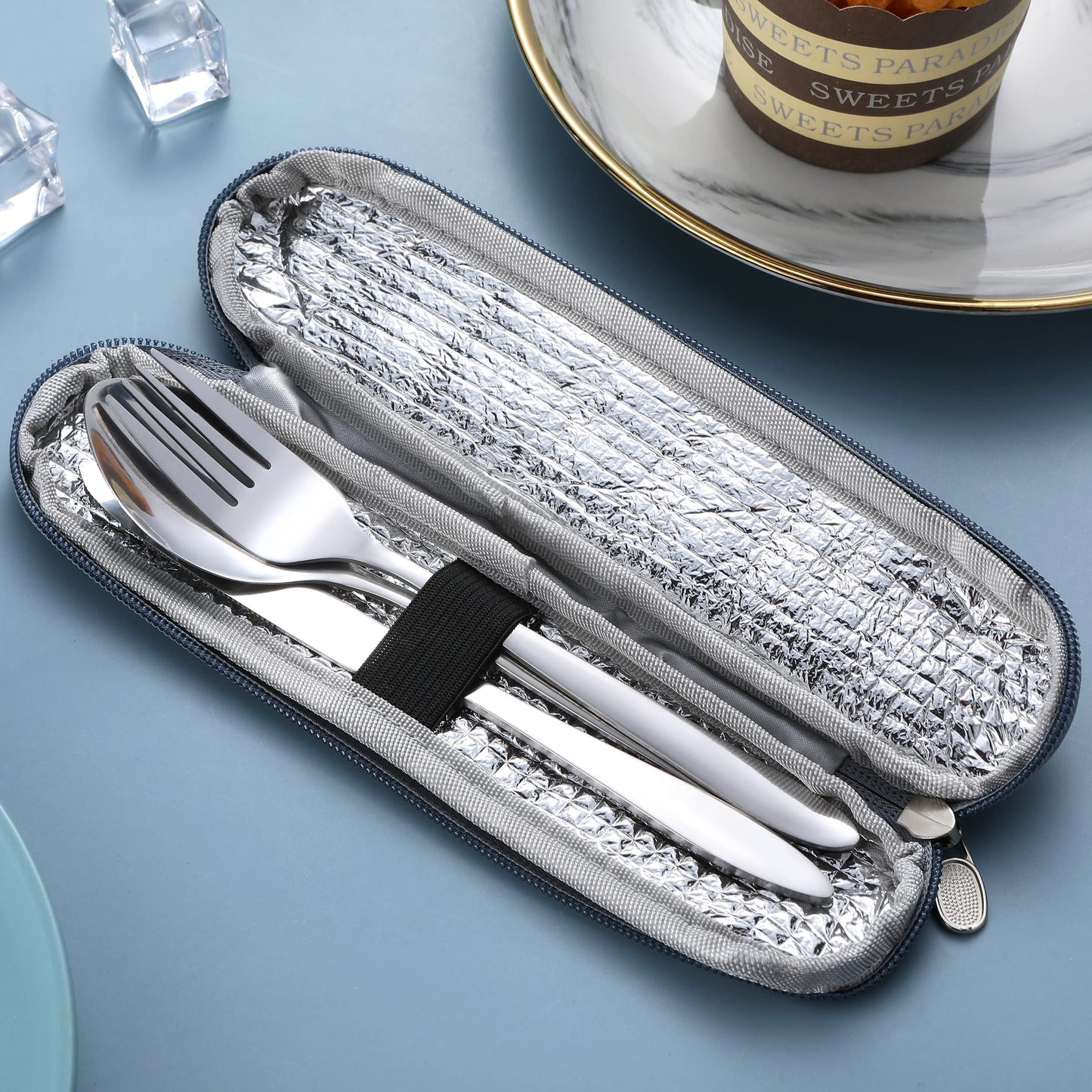 Portable Utensils,Travel Camping Cutlery Set, Portable Stainless Steel Flatware Set,Travel Silverware Dinnerware Set with a Waterproof Case (2-Sets Silver)
