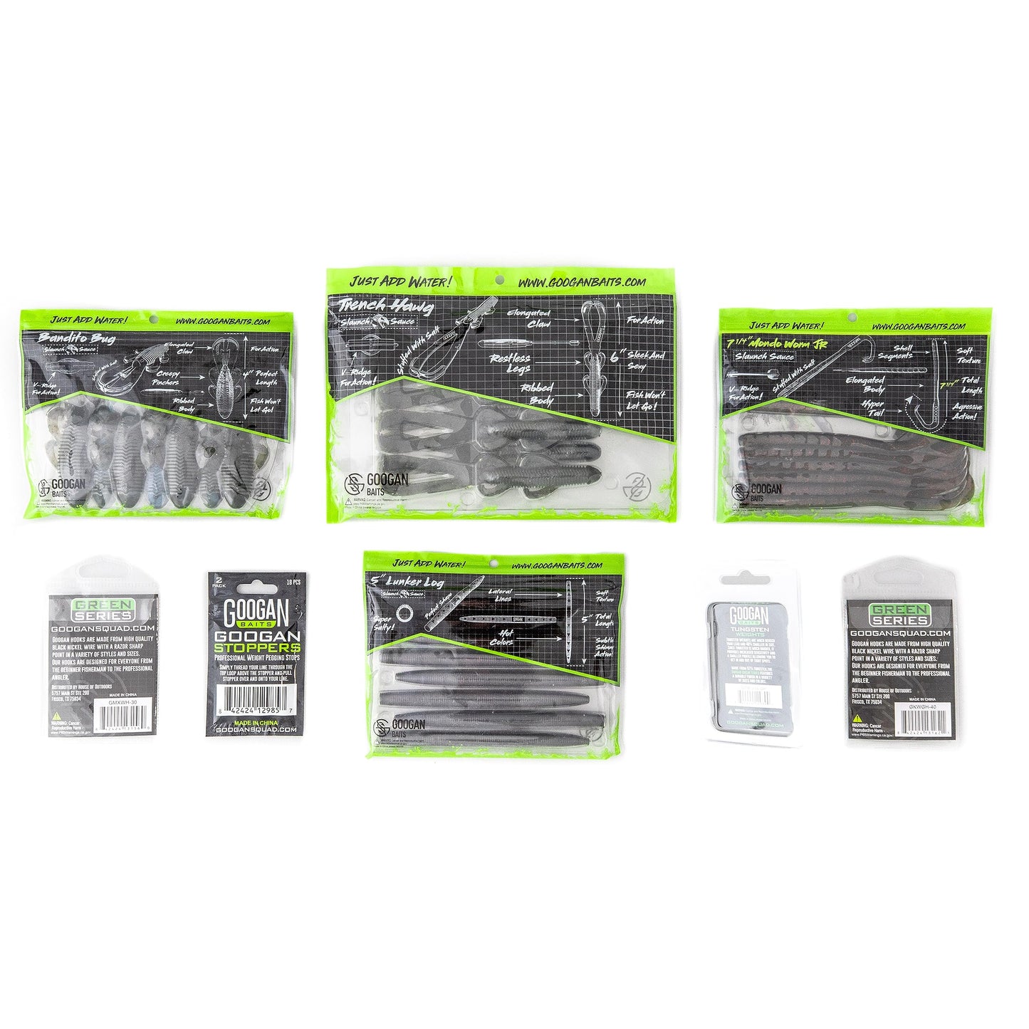 GOOGAN BAITS Texas Rig Bundle - Complete Bass Fishing Kit with Soft Plastic Lures, Hooks, Weights, & Accessories