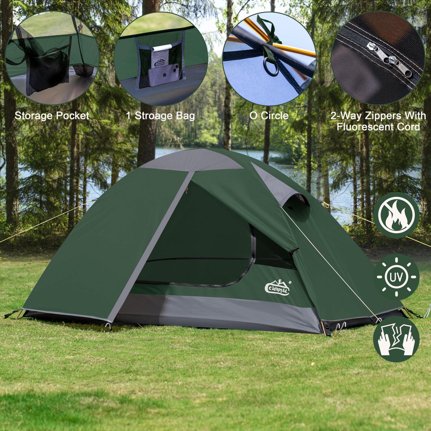1 Person Backpacking Tent, Lightweight Compact Single Person Tent, Waterproof Windproof Easy Setup Freestanding One Man Tent for Camping Hiking Cycling Biking Mountaineering - Green
