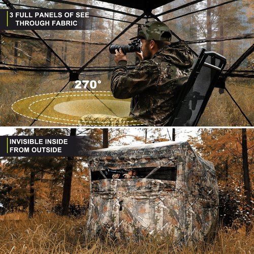 PY SUPER MODE Camouflage Hunting Blind See Through with Carrying Bag,2-3 Person,270 Degree,Pop Up Ground,Portable,Resilient,Deer & Turkey Hunting