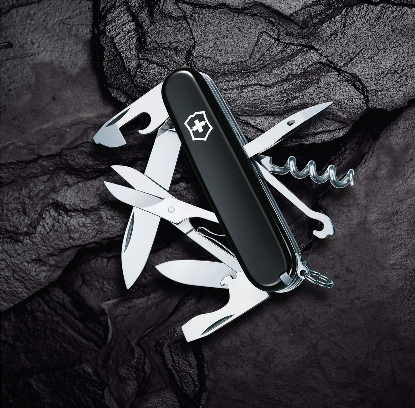 Victorinox Climber Swiss Army Knife, 14 Function Swiss Made Pocket Knife with 2 Blades, Corkscrew and Screwdriver - Black