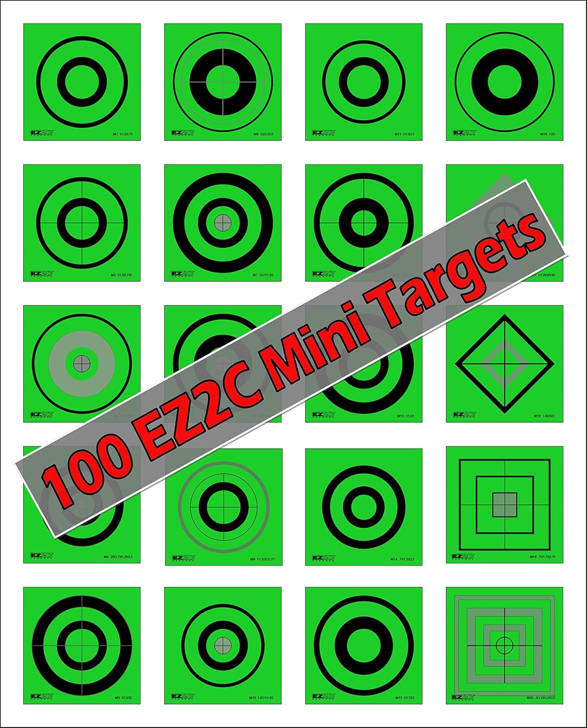 EZ2C Mini Shooting Targets, Bright Flourescent Self-Adhesive 3.5" x 3.5" (Tear-Off Pads of 25 or 100)