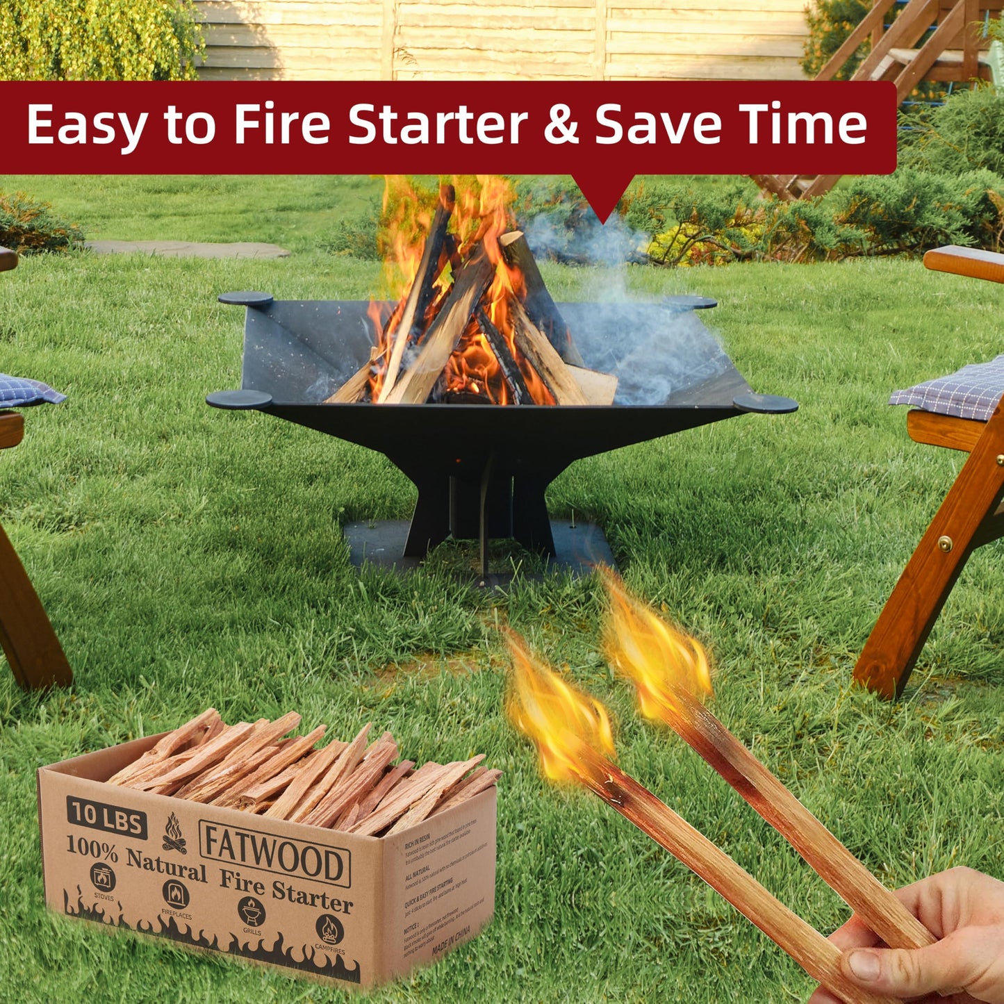 10 Lbs Fatwood Fire Starter Sticks, 100% Natural Kindling, Pine Firewood Firestarter for Campfire, Stove, Fireplace, Bonfires, Grill