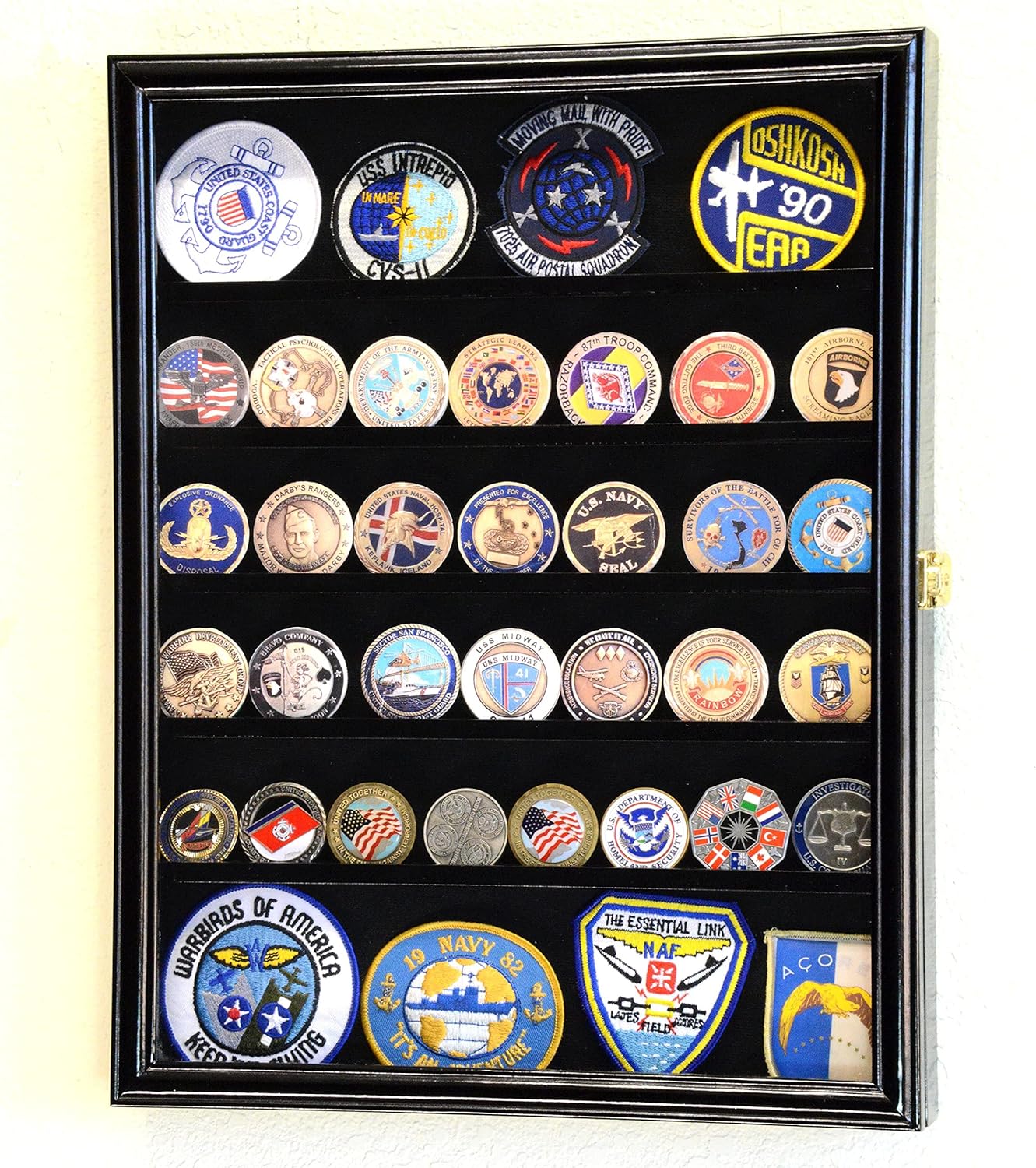 56 Challenge Coin Display Case Cabinet - Fully Adjustable Shelves - Larger Coins - 98% UV Protection (Black Finish)
