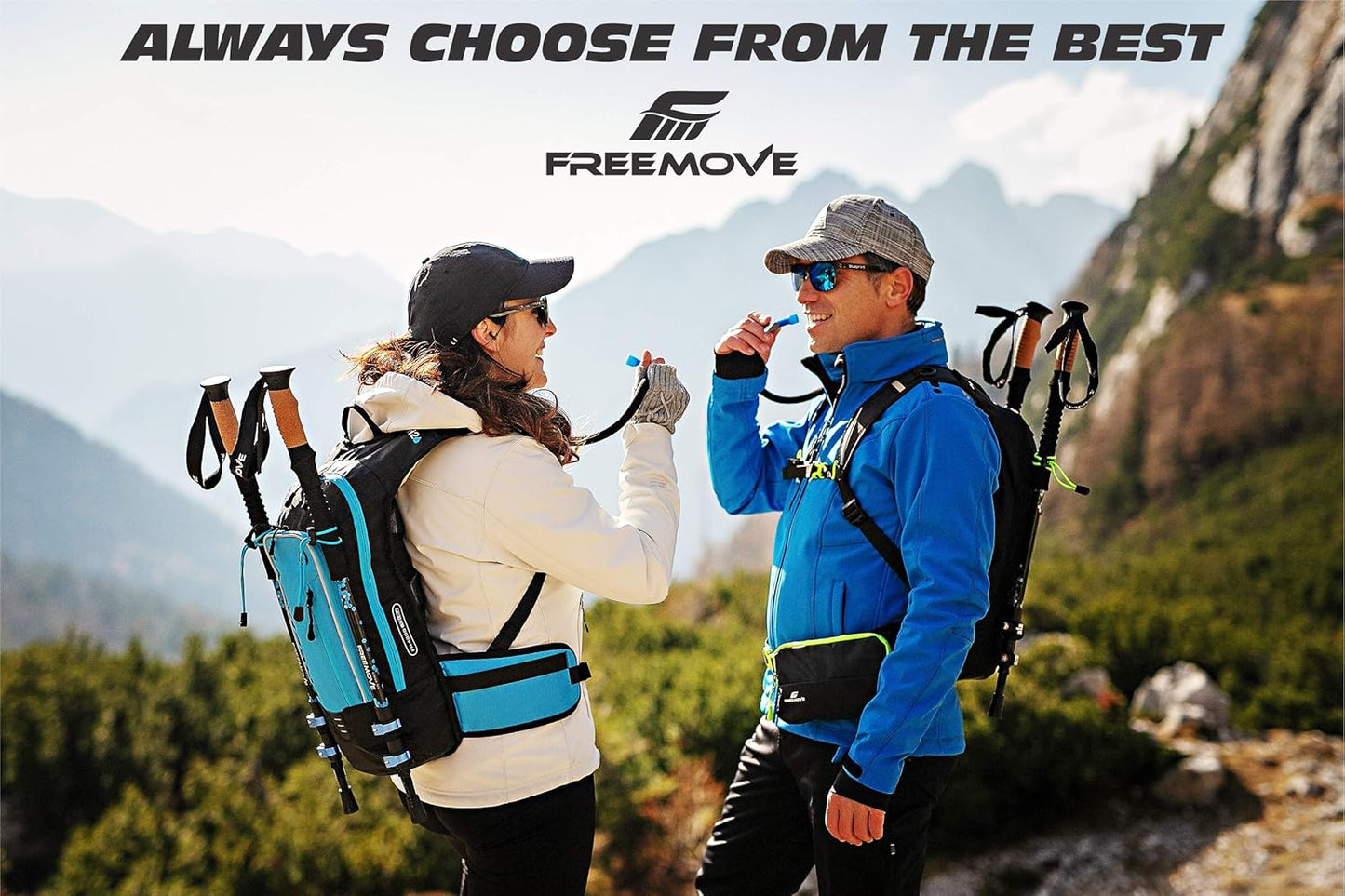 FREEMOVE Hydration Bladder 2L / 3L Water Bladder for Hiking Backpack >Blue or Green< Leak Proof Hydration Pack, Tasteless & BPA Free, TPU Water Reservoir, Quick Release Insulated Tube & Shutoff Valve