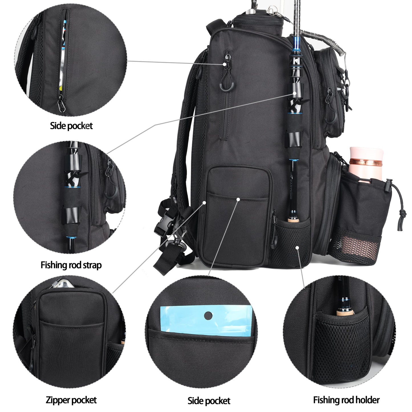 LEOMOO Fishing Tackle Backpack With Rod Holders, 40L Large Backpack for Fishing, Camping, Hiking