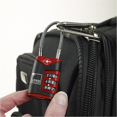 Lewis N. Clark TSA Approved Luggage Lock + Steel Cable for Suitcase, Carry On, BackPack, Laptop Bag + Purse, Perfect For Airport, Hotel or Gym - Set + Reset Your Own Combo, Black