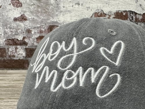 Hepandy Embroidered Boy's Mom Hat for Women, Gift for Mama Mother, Washed Gray Baseball Cap Adjustable Cotton Snapback Hats