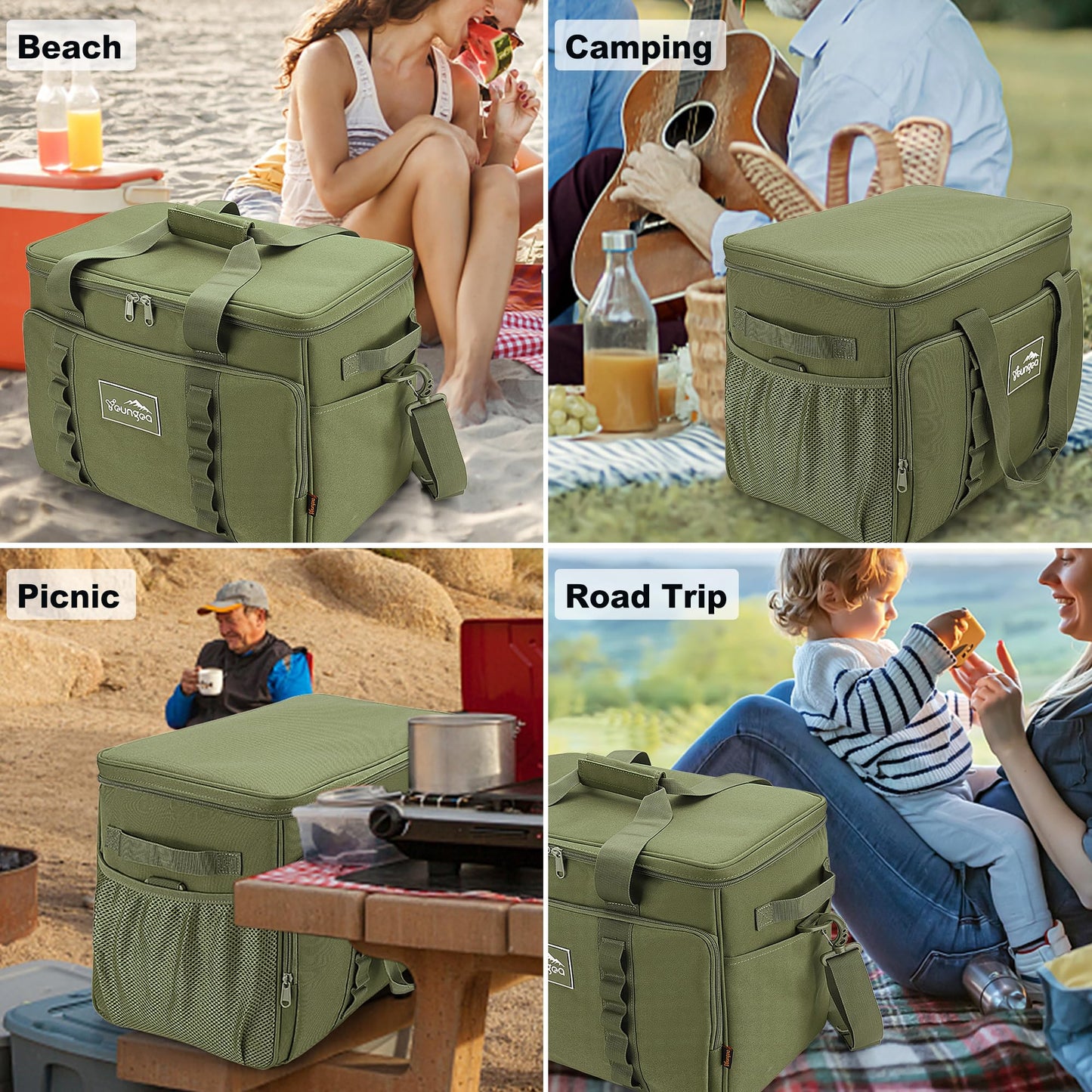 Youngoa Cooler Bag 48 Cans Insulated Soft Cooler Ice Chest Large Collapsible Cooler Bag 32L Soft Side Coolers for Picnic, Beach, Camping, Travel