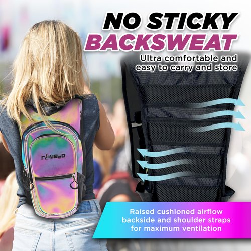 Rave2o Rave Hydration Backpack β Anti-Theft Festival Hydration Pack with 1.5L Leakproof TPU Bladder β Slim, Insulated Water Pack Secret Pockets & Breathable β Raves, Music Festivals, EDC - Prism Black