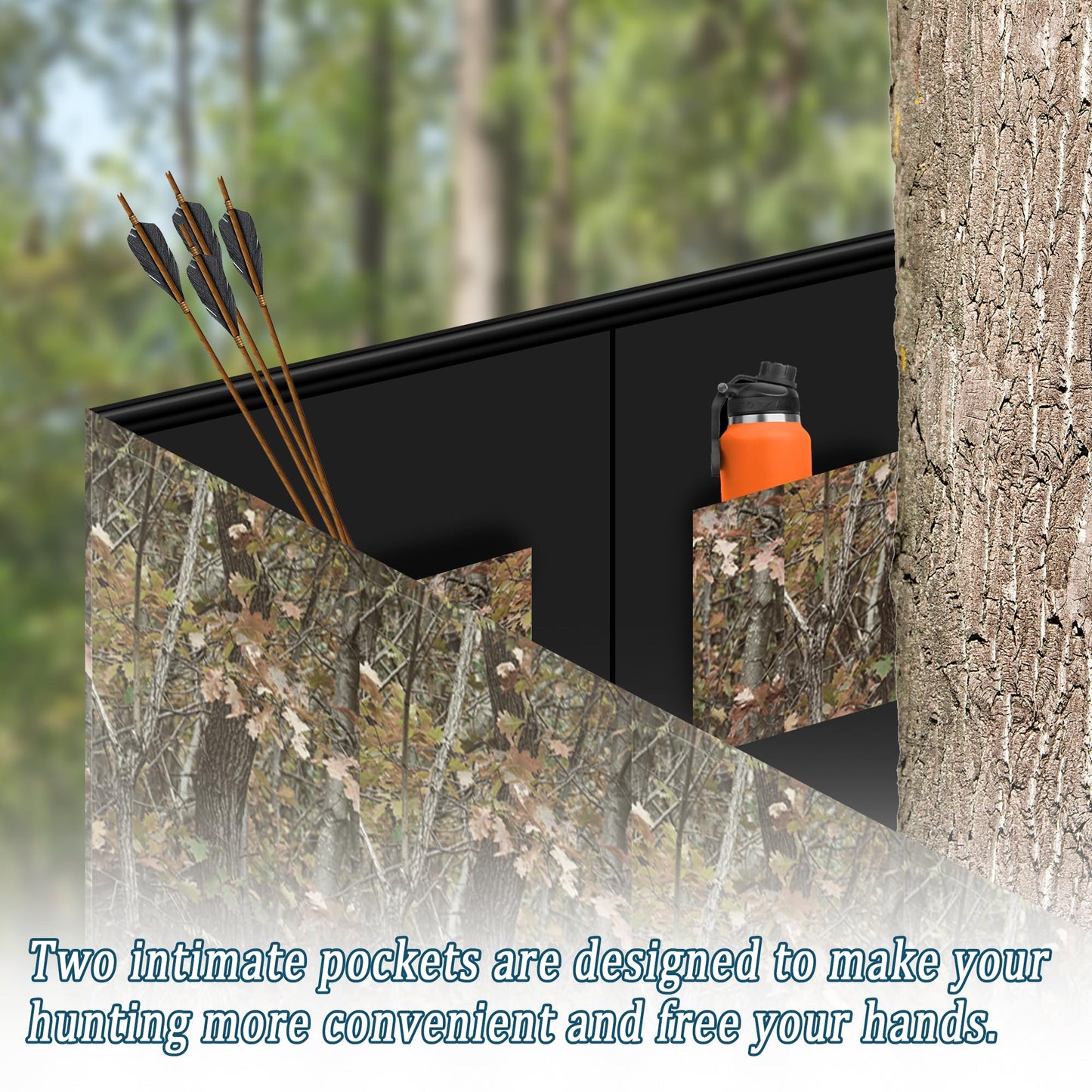 142"X37.5" Hunting Tree Stand Blinds for Deer Hunting Universal Camo Tree Ladder Stand Blind Kit with Zipper and 2 Pockets Tree Stand Cover for Hunting Deer, Elk, Hunting Blind & Accessories
