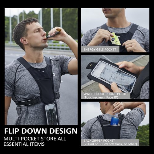 REVALI Running Vest for Men Women, USA Patent, Ultralight Reflective Running Vest Phone Holder Chest Pack for Hiking Cycling