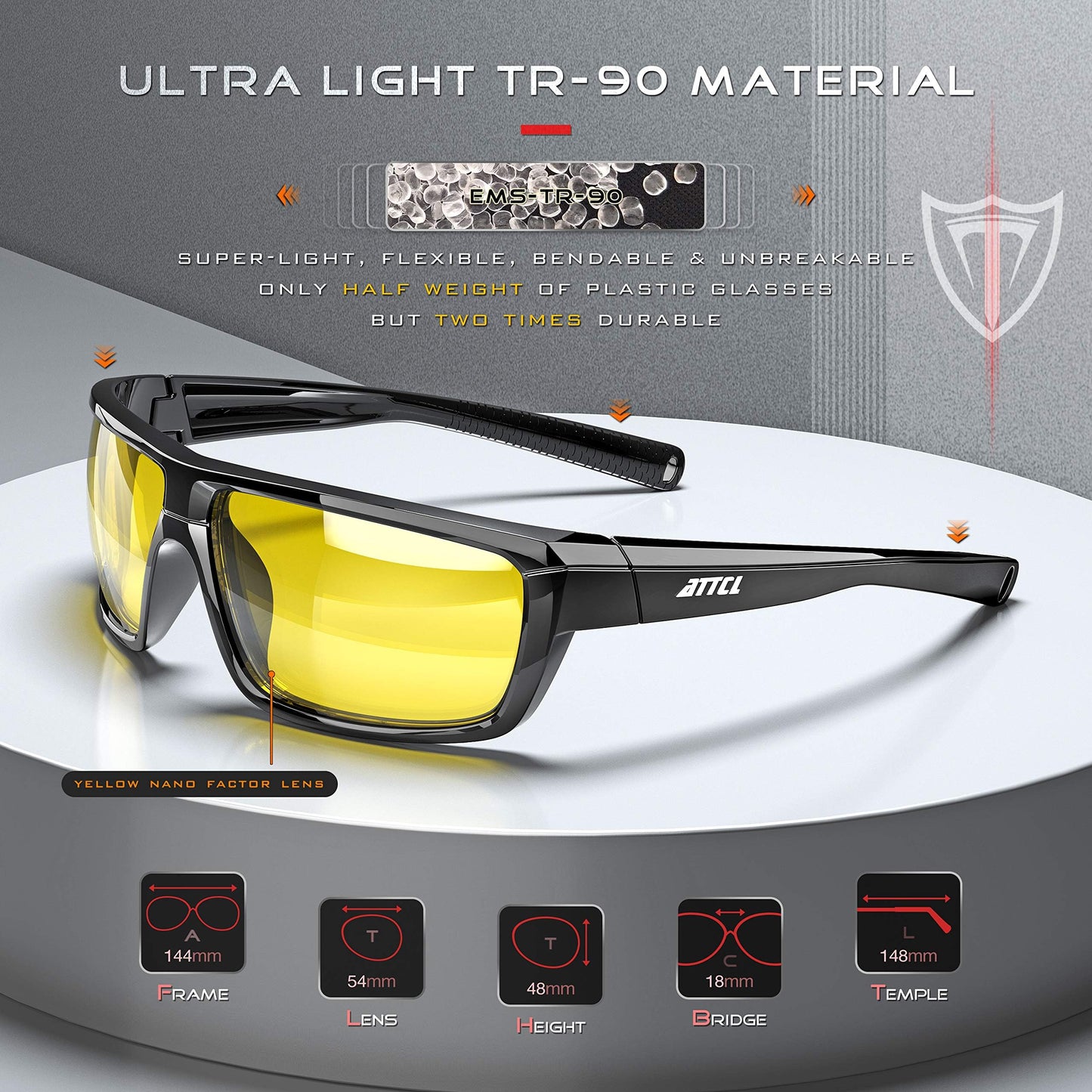 ATTCL Bundle Polarized Wrap Sunglasses For Men+Night Driving Glasses for men:(5001-Silver)+(5001-Night Driving Glasses)