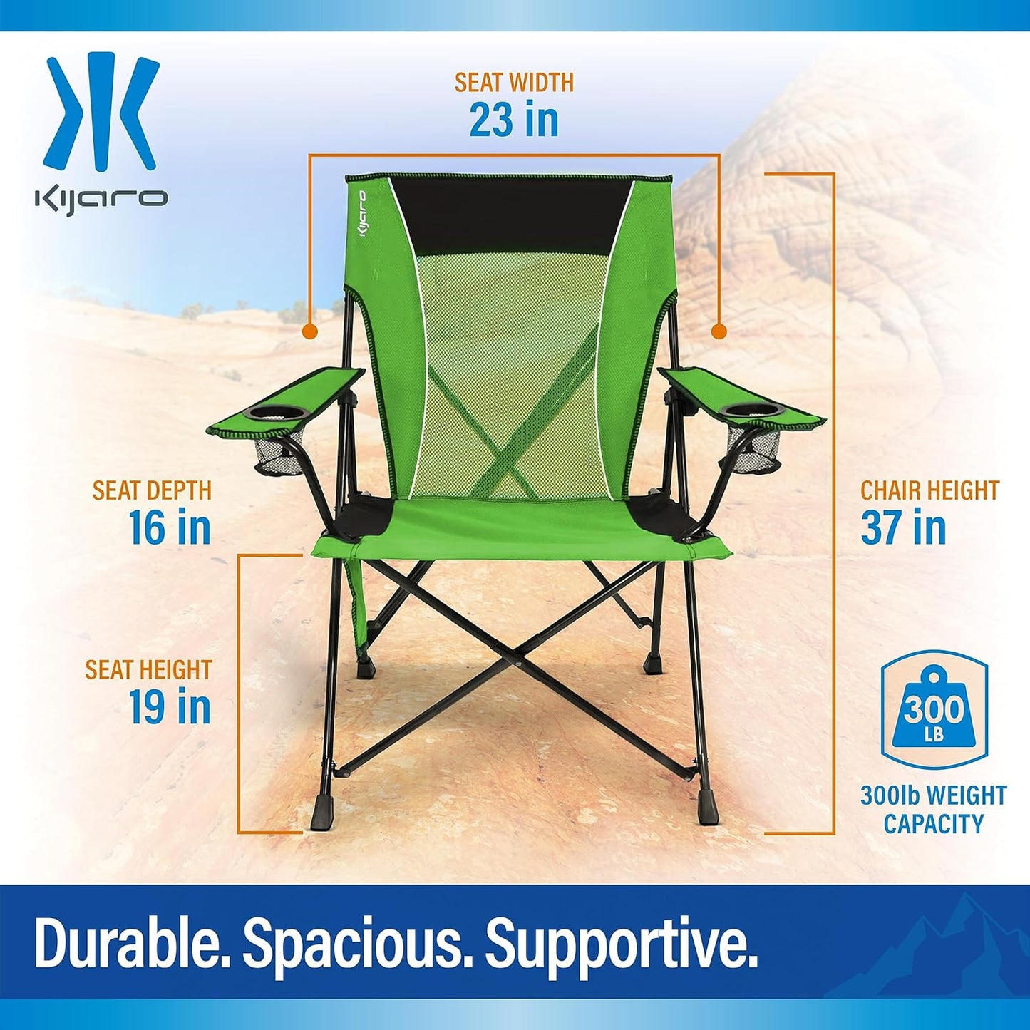 Kijaro Enjoy Versatile Folding Sports, Outdoor Chair & Lawn Chair, Dual Lock Feature, Maldives Blue (Hard Arm)