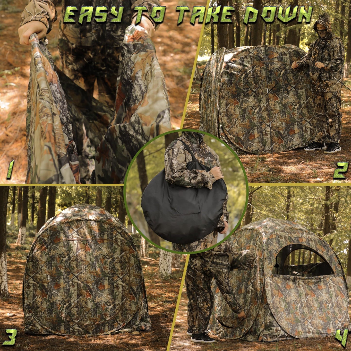 Lenotos Pop-Up Hunting Ground Blind with 270° See Through, Lightweight 1-2 Person Hunting Blind with Carrying Bag, 4-Panel Spring Steel, for Deer, Turkey Duck Hunting, Bow Hunting