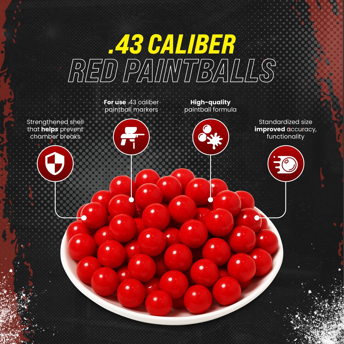 3Skull .43 Caliber Paintballs for Umarex T4E Paintball Pistols Blood Red Fill - 250 Count .43 Cal Ammo