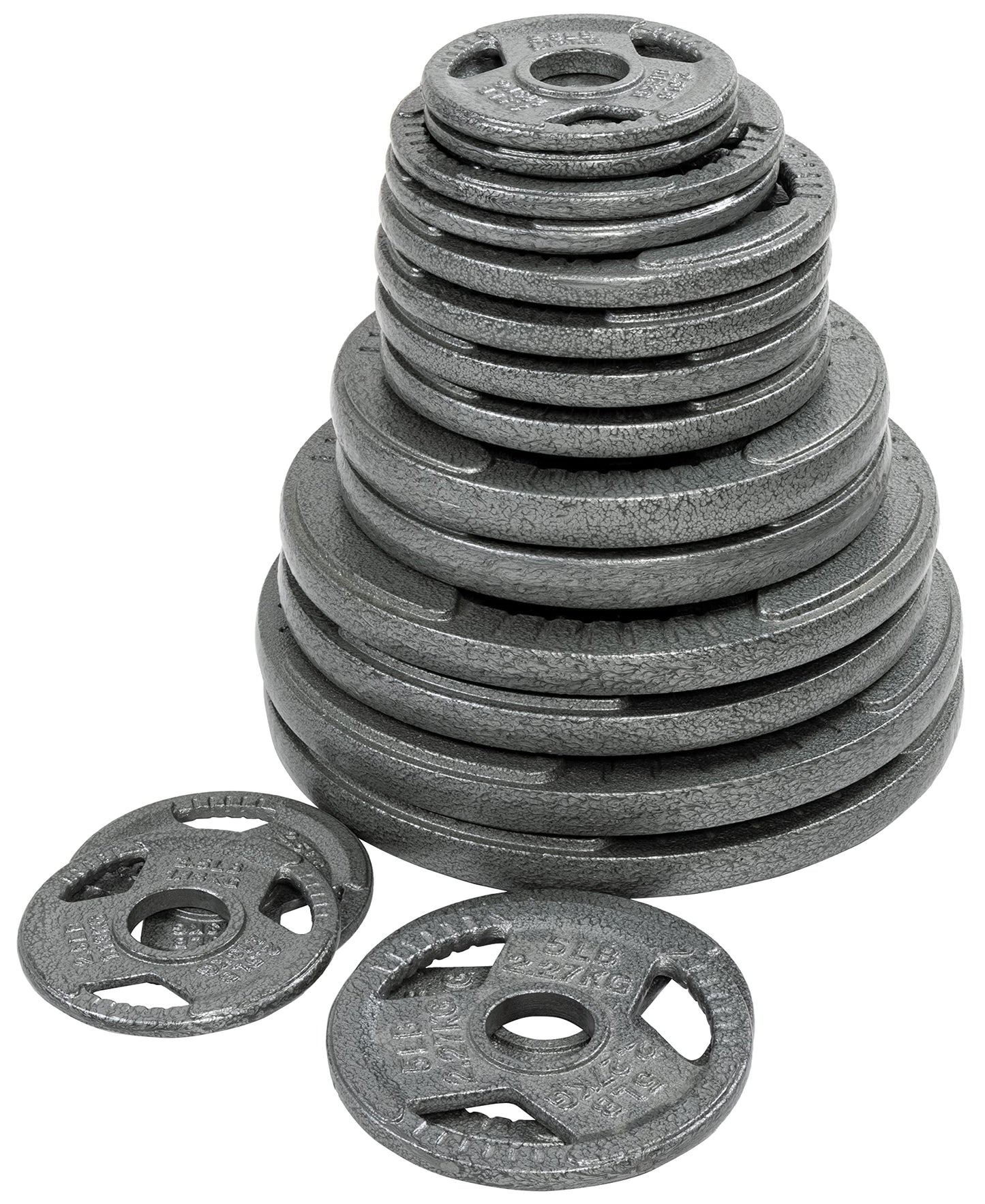 Signature Fitness Cast Iron Olympic 2-inch Plates Weight Plates for Strength Training, 280LB Set, Style #5, No Clips, Multiple Packages