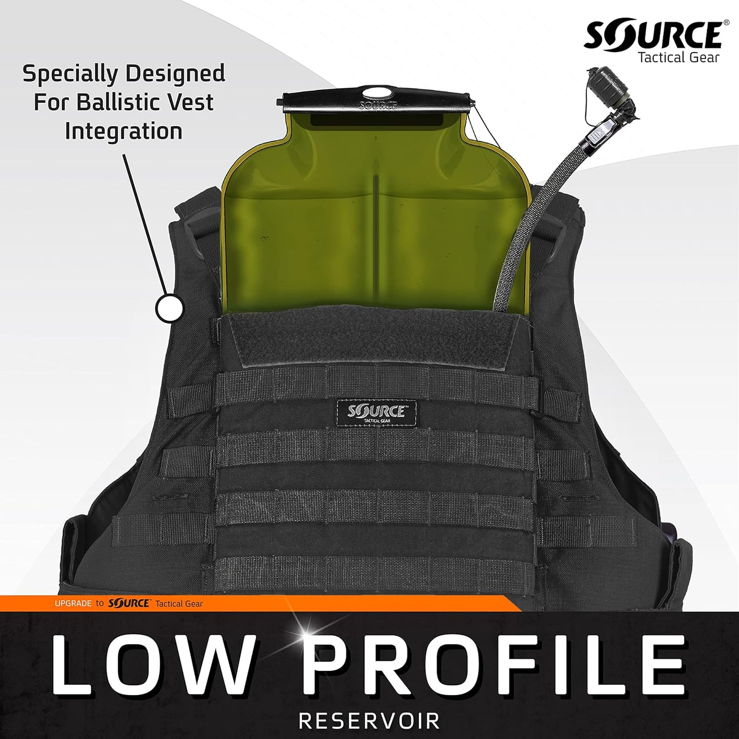 Source Tactical ILPS 3L Low Profile Widepac Bladder - for Integration with Ballistic Vest - High-Flow Storm Drinking Valve - Leakproof Widepac Closure - Including UTA Rapid Refill Adaptor - 100oz