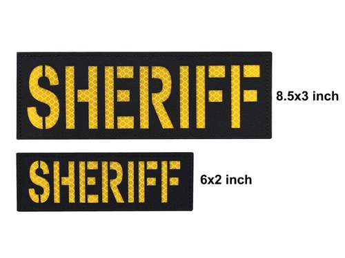 Reflective Laser Cut Sheriff Tactical Patch Police Patch (Black-Yellow, 6x2 Inch)