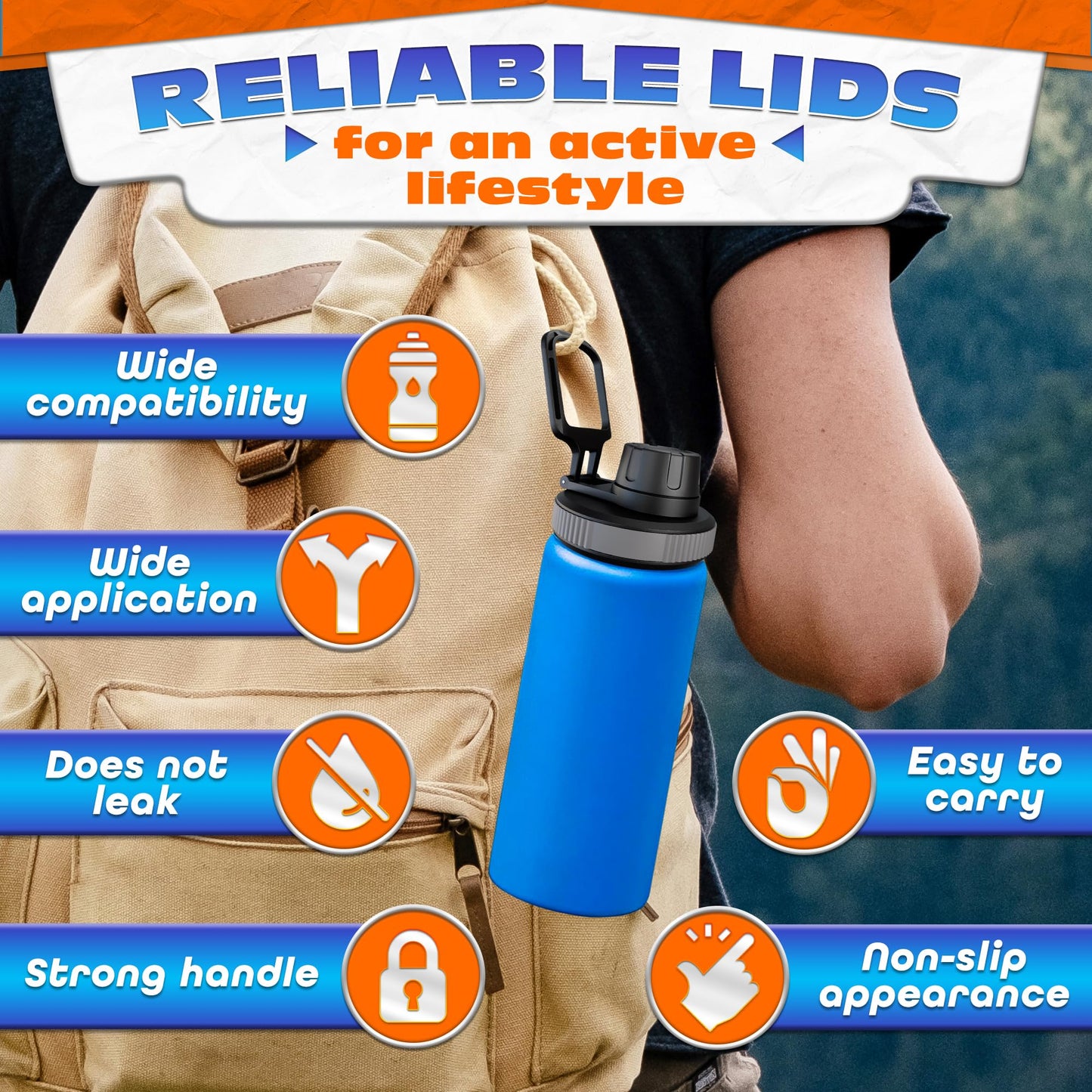 3 Pcs Thermoflask Lid Replacement – Hydro Flask Lid Replacement for Wide Mouth 12 oz, 14 oz, 18 oz, 32 oz, 40 oz, 64 oz – Leak-Proof, Comfortable Grip, Easy Use, and Durable Food-Grade Plastic