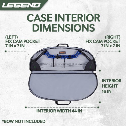 LEGEND Essential Compound Bow Case - Soft Bow Case for Compound Bow & Archery Accessories, Premium Bow Bag with Durable Nylon Fabric, Lightweight Archery Case with Backpack Strap - 44" Interior, Black