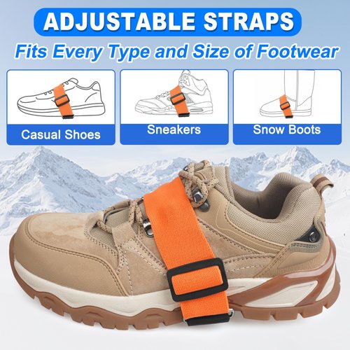 Mid-Sole Ice Cleats Crampons Snow Traction Cleats for Shoes and Boots Non-Slip Crampons with Adjustable Straps 7 Tungsten Studs for Secure Grip for Walking Jogging Hiking (Small/Medium, 1 Pair)