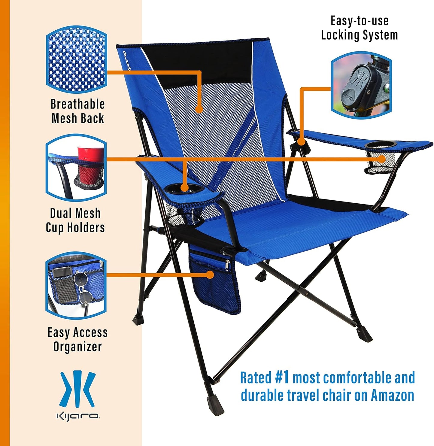 Kijaro Portable Camping Chairs - Enjoy the Outdoors with a Versatile Folding Sports Chair for Outdoor & Lawn - Dual Lock Feature Locks Position – Hallet Peak Gray