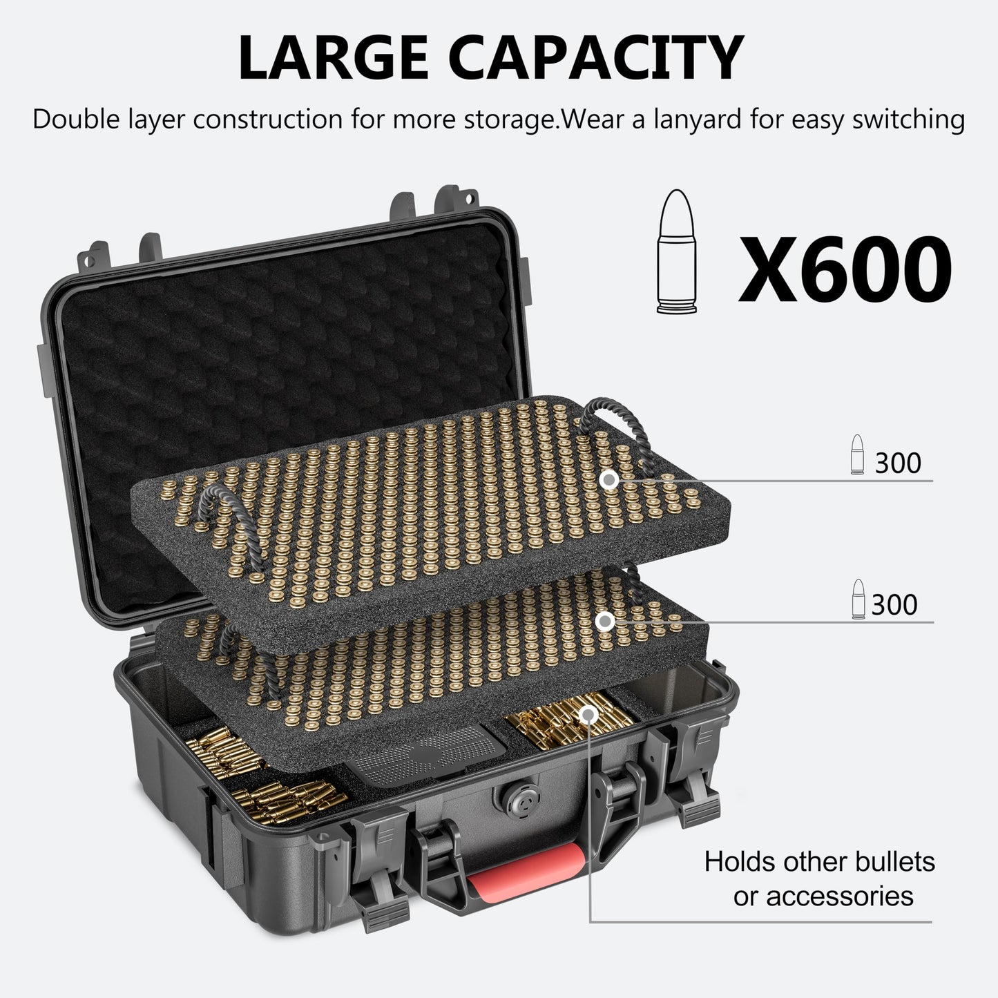 Kinghardcase 600-700 Round 9mm Ammo Storage Case - Travel Safe/Mil Spec/Waterproof Ammo Box Fits 9x19mm Parabellum/9mm Luger, 380ACP, 38 S&W, 356 TS&W,7.63mm Mannlicher,8mm Steyr,.357SIG