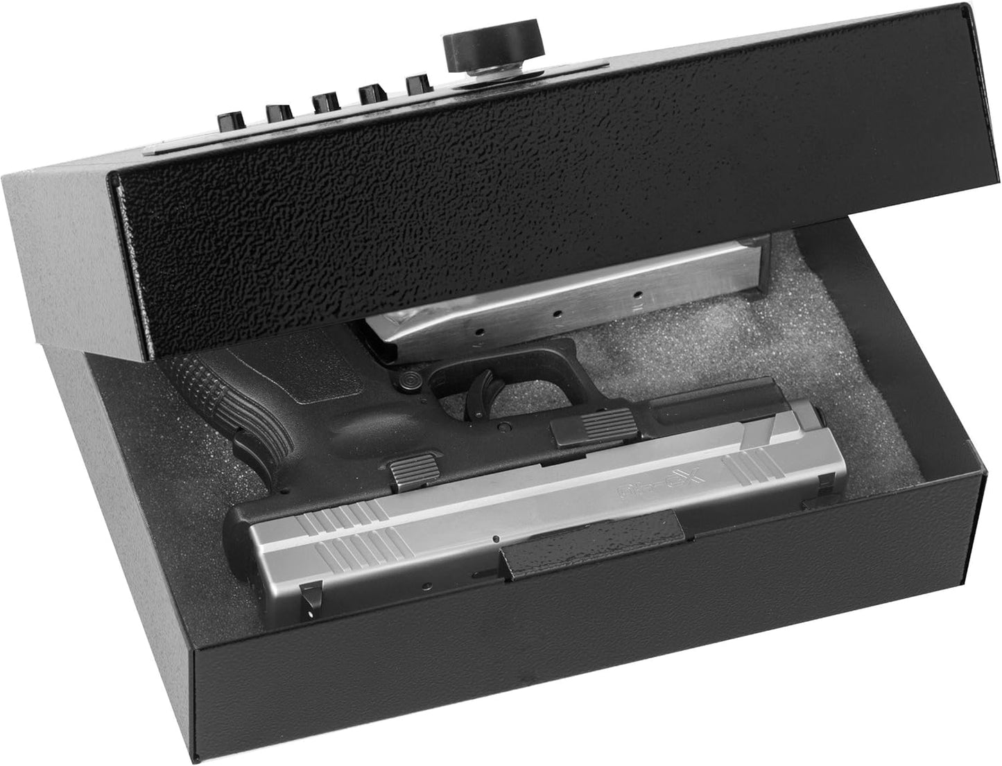 V-Line Compact Keyless Gun Safe, CA DOJ Certified Portable Quick Access Pistol Safe for a Handgun and Ammo. Mechanical Lock. Great for Single Handgun When Traveling.