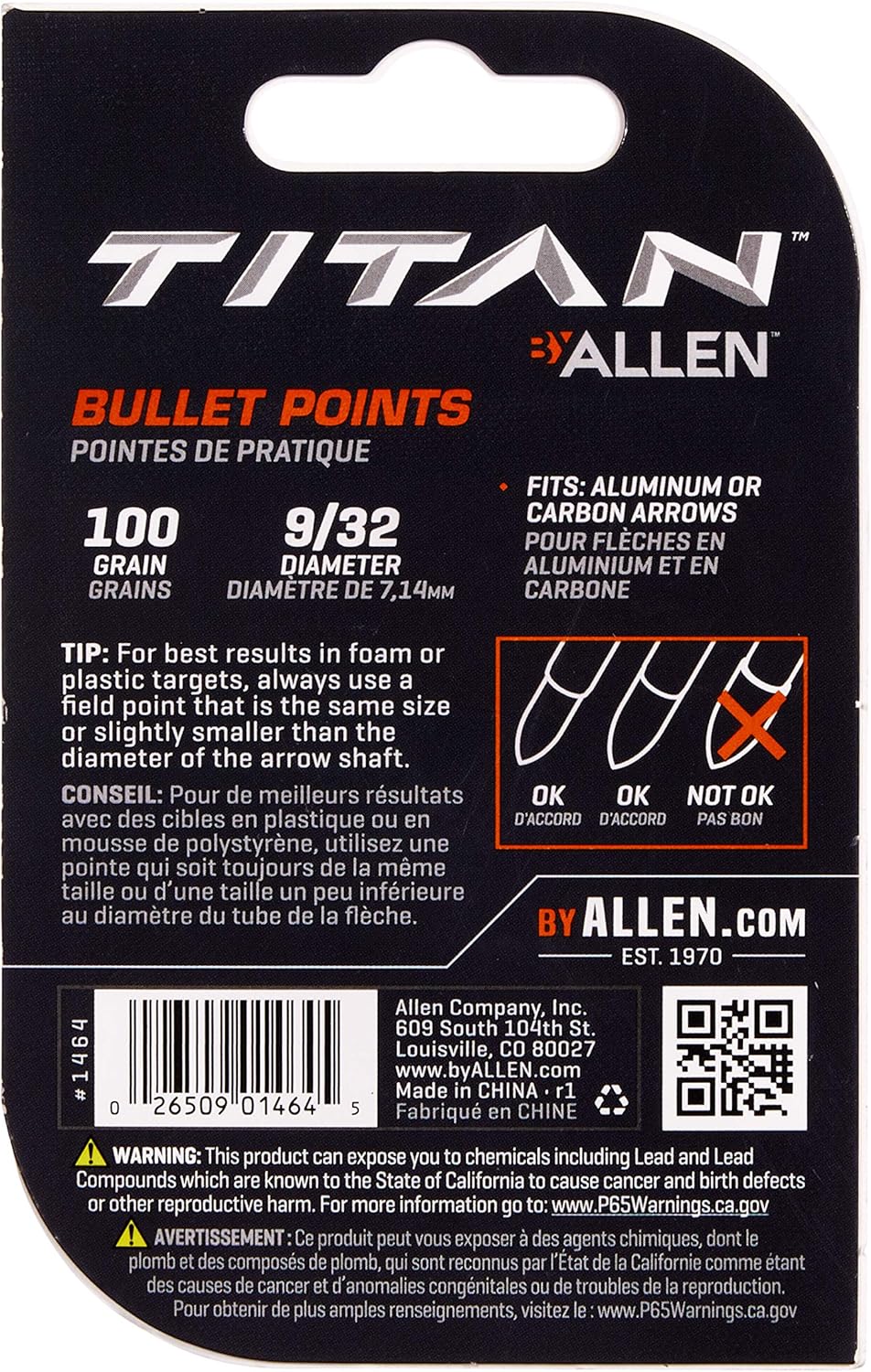 Allen Company Archery Bullet Points - Soft Arrow Tips for Target Practice - Screw-On Design - Reduces Wear and Tear on Targets - Multiple Sizes/Grain - 12-Pack - Black
