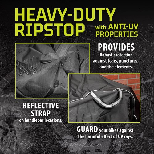 Kilimanjaro Bicycle Cover for 2 Bikes – Heavy Duty Ripstop Outdoor Bike Storage with UV Protection, Dual Lock Positions, Drawstrings & Buckles – Includes Storage Bag – 910536ECE