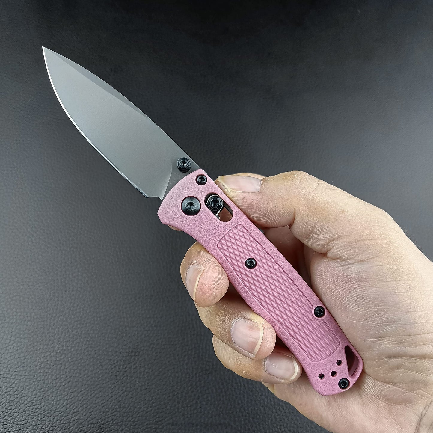 EDC Mini Pocket Knife, Plain Edge, Thumb Stud Manual Open, Pink Nylon Grivory Handle with Belt Clip (black blade)