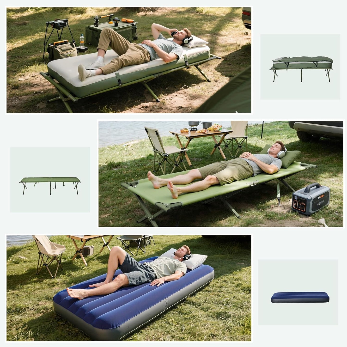Outsunny Camping Tent Cot, 4-in-1 Folding Tent Cot Combo with Mattress, Pillow, Sleeping Bag, Roller Carrying Bag, Off Ground Travel Camp Cot for Hiking, Backpacking, Picnic