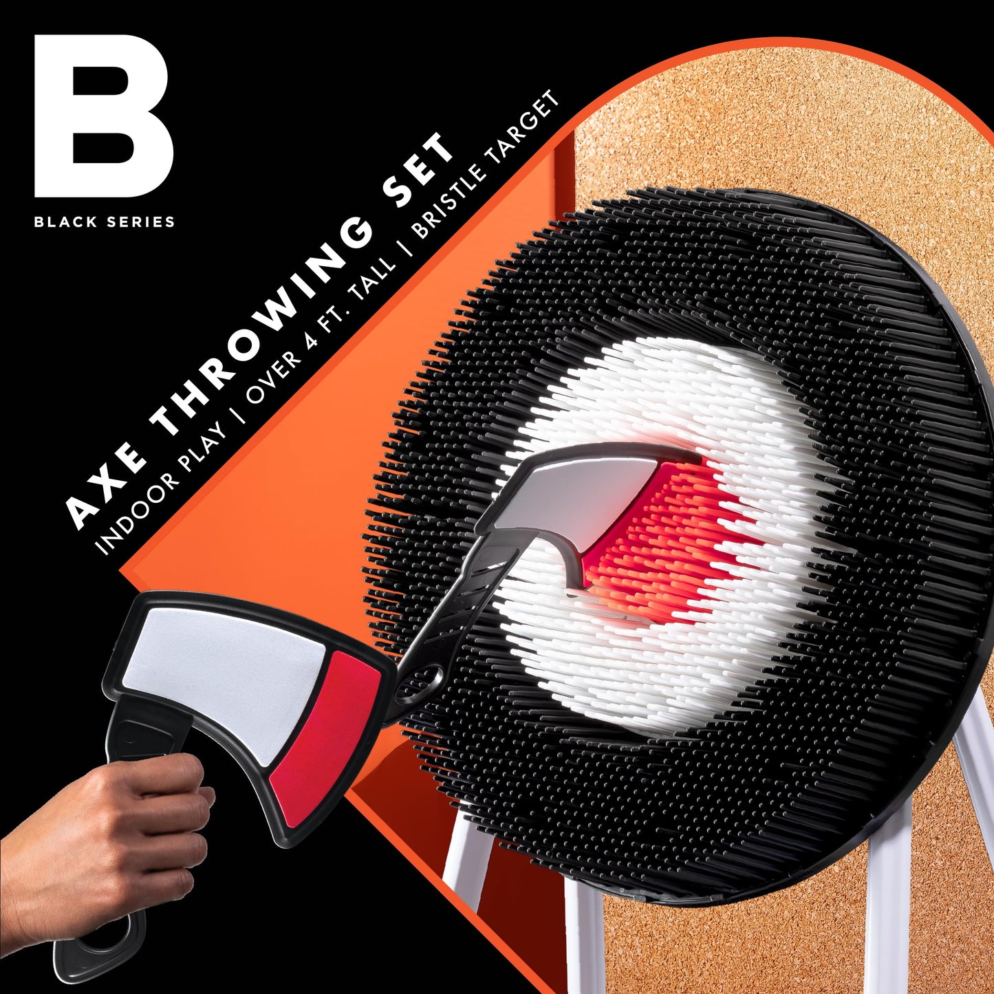 Black Series Axe Throwing Set – Indoor & Outdoor Party Game| Safe Plastic Axes| Collapsible Bristle Target Stand| Fun Sports Activity| Yard Game, Game Nights, Beach, Camping, July 4th Game