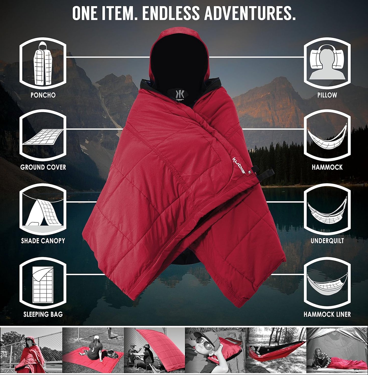 Kijaro Kubie 10-in-1 Versatile Portable Hammock, Poncho, Blanket, Sleeping Bag, Hammock Underquilt & More - Multi Use Outdoor Gear for Camping, Travel & Sports Games