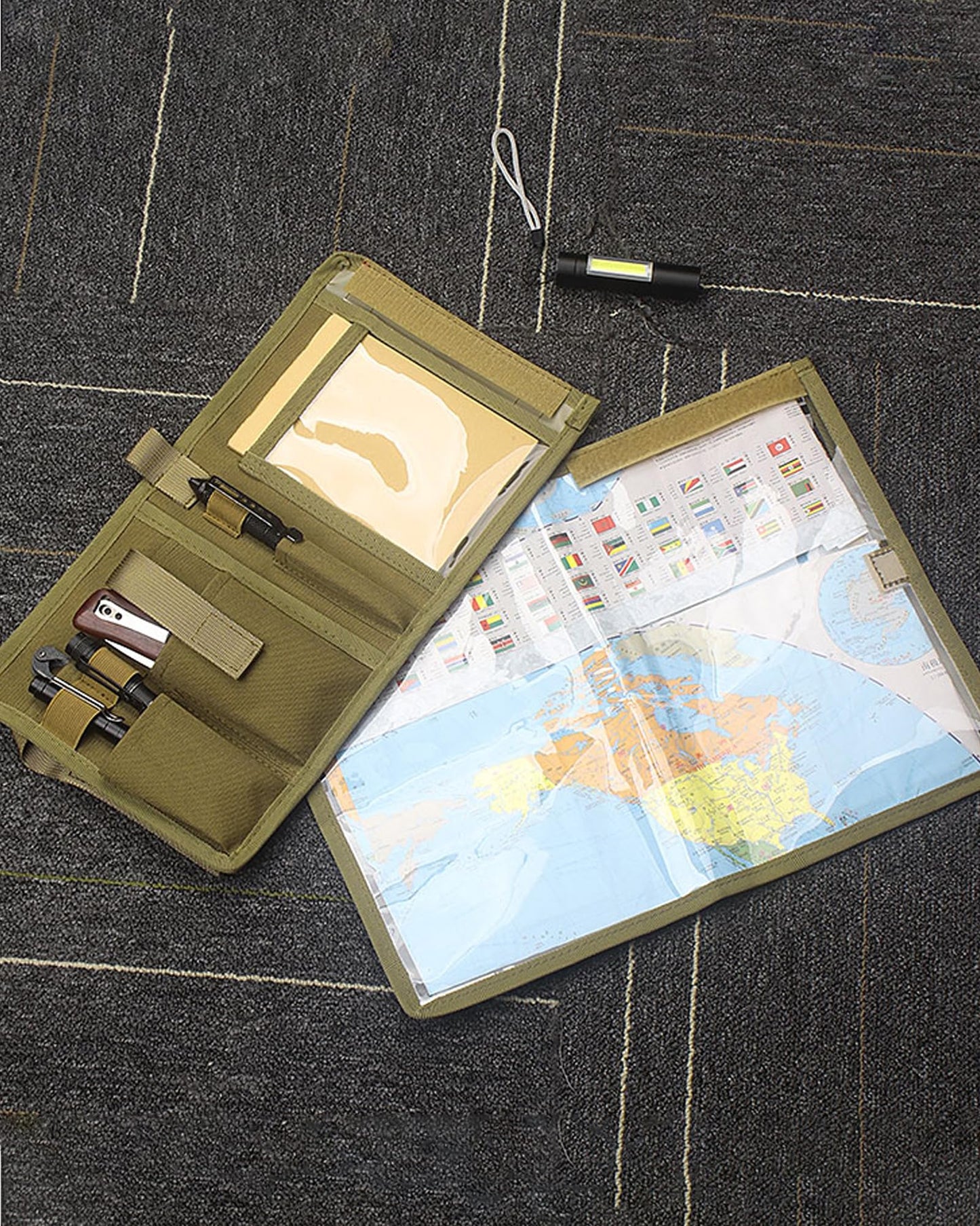 GEEDUD Map Case, Tactical Notebook, Multifunctional Water-Resistant Map Case for Military Hiking, Tactical, Outdoor Activities(CP)