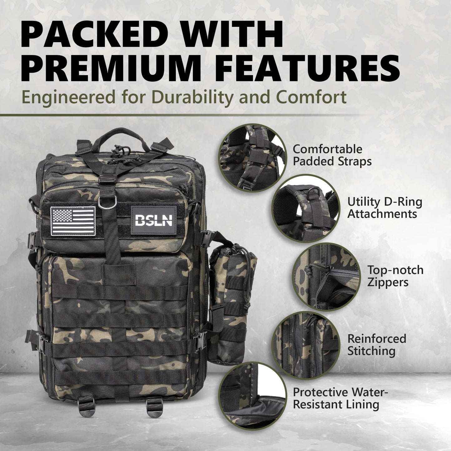 Large 45L Tactical Backpack for Men, Military Backpacks for Women, Bug out Bag Army 3 Days Assault Pack Rucksack with Molle System