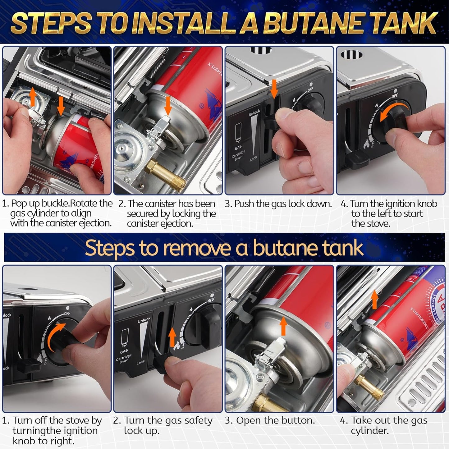 Propane or Butane Stove with Windblocker,Dual Fuel 10000BTU Stainless Steel Portable Camping Stove with CarryCase,Gas Stove for Camping,Tailgating,Outdoor Cooking,Emergency(Fuel not included)