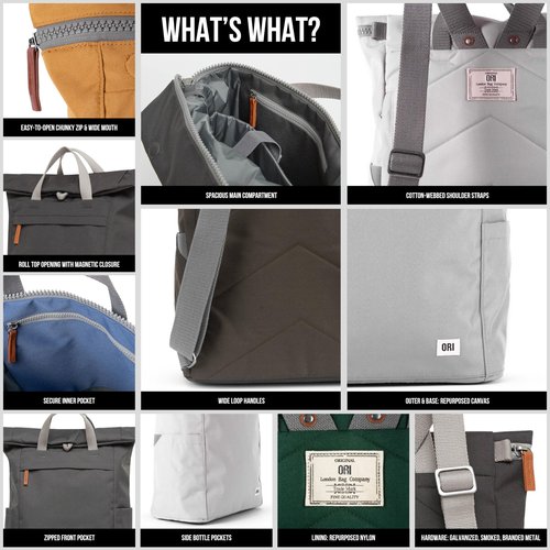 ORI LONDON Rolltop Backpack - Medium Travel Backpack with Lots of Pockets for Men & Women - The Finchley, Carbon